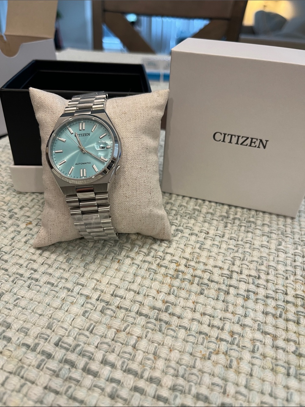 Citizen Silver Stainless Steel Watch with Aqua Dial